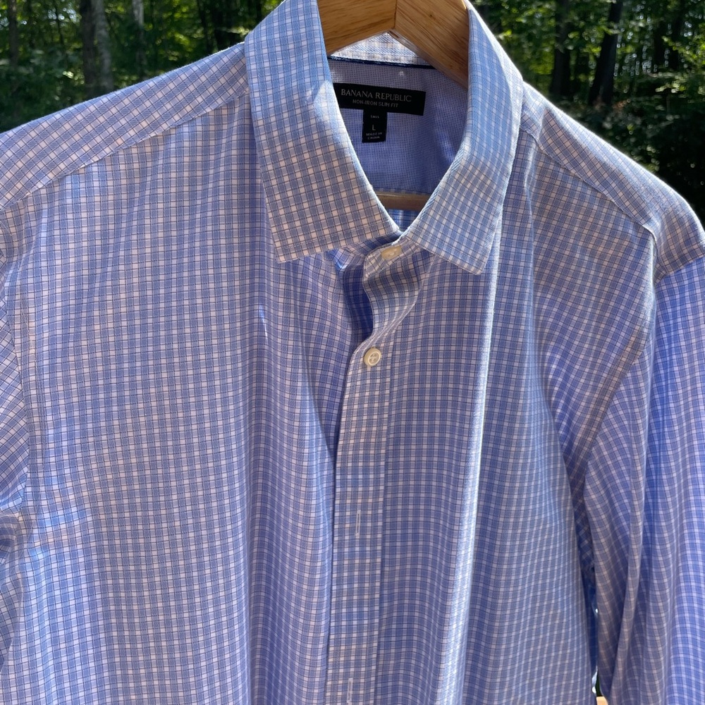 Banana Republic Men's Light Blue Plaid Shirt Slim Fit